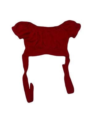 SHEIN Red Puff Sleeve Tie-Back Crop Top